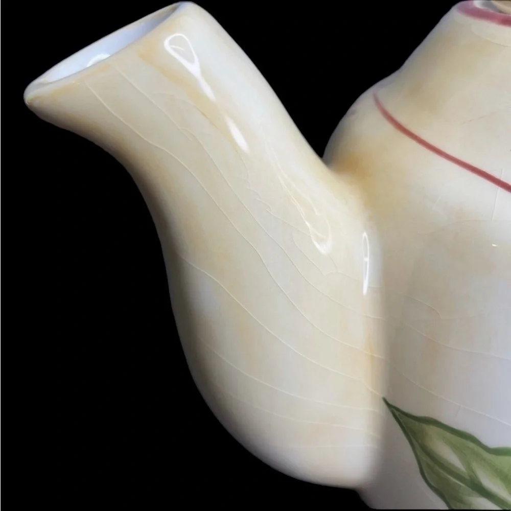 Crate & Barrel Winter Orchard Ceramic Teapot in EUC ~ crazing